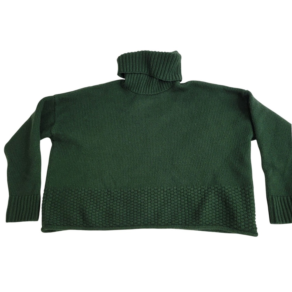 Madewell Sadler Green Turtleneck Sweater Chunky Boxy Cropped Merino Wool Blend S